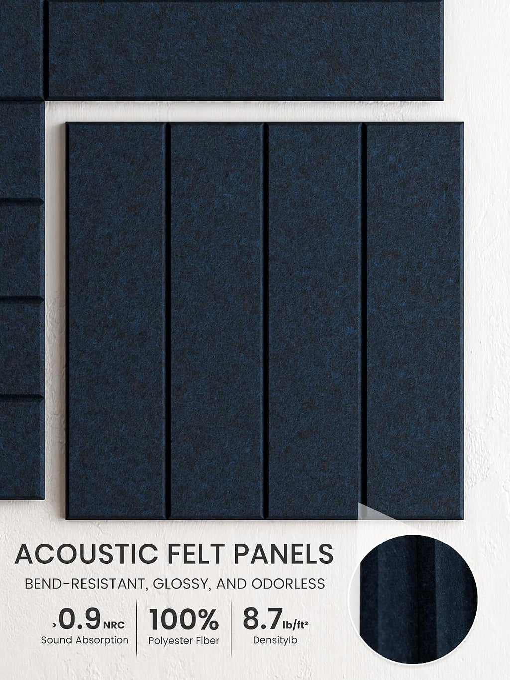 Large Felt Bulletin Board, 36" x 24" Cork Board Alternative, 6-Pack Bold Stripe Felt Wall Tiles with 30 Push Pins and 40 Adhesive Tabs, Ideal for Office, Home & Classroom, Carbon Blue