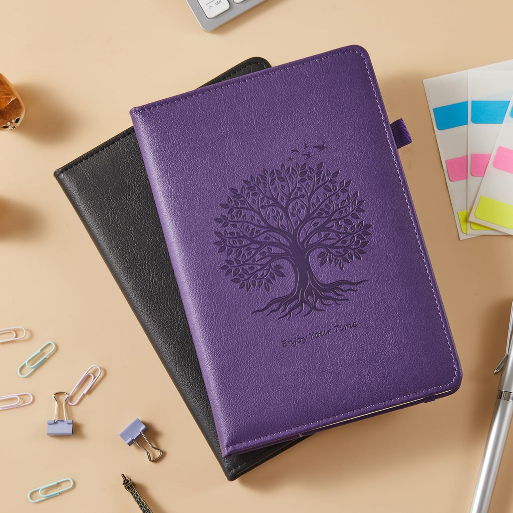 2 Pack Journal Notebook for Women Men, 160 Pages per Pack, A5 (5.7'' x 8.4") Hardcover Journaling Notebook College Ruled for Writing Work, 100GSM Paper, Black & Dark Purple, School Office Supplies