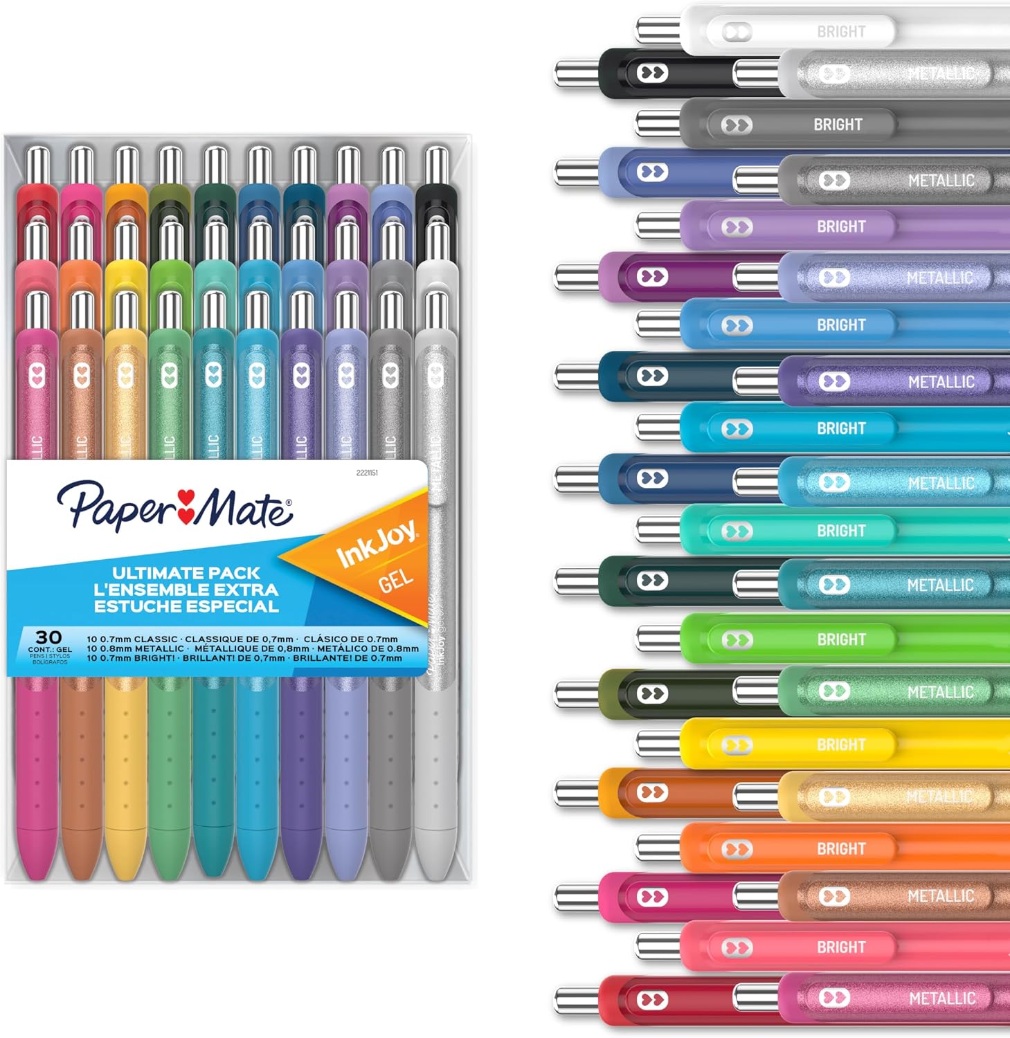 InkJoy Gel Pens Ultimate Pack, Retractable Pens, Featuring Classic, Bright!, and Metallic Pens, Assorted, 30 Count
