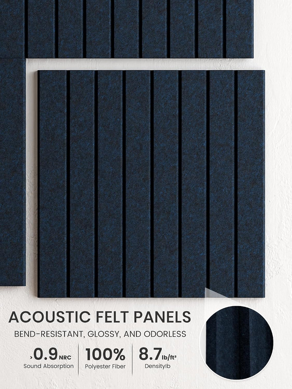 Large Felt Bulletin Board, 36" x 24" Cork Board Alternative, 6-Pack Fine Stripe Felt Wall Tiles with 30 Push Pins and 40 Adhesive Tabs, Ideal for Office, Home & Classroom, Carbon Blue