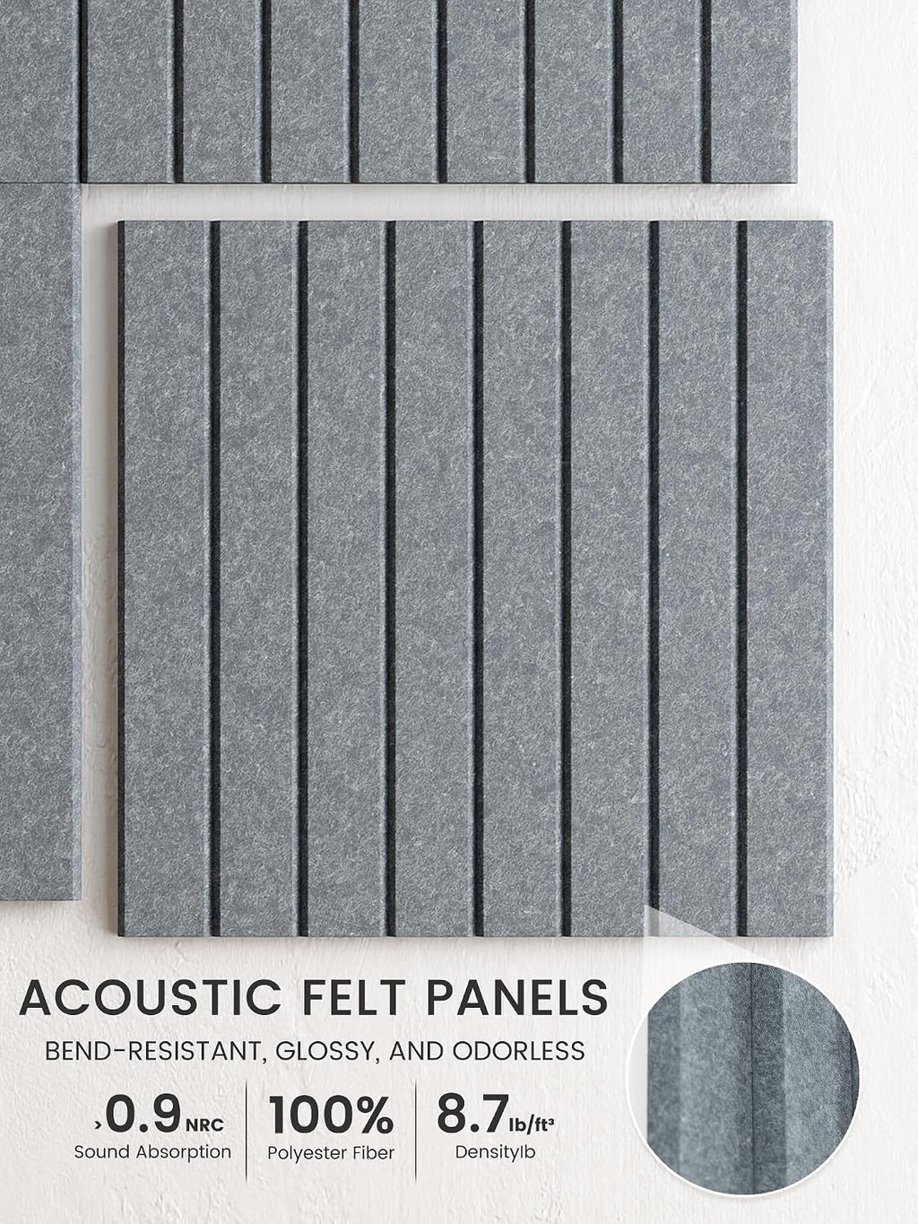 Large Felt Bulletin Board, 48" x 36" Cork Board Alternative, 12-Pack Fine Stripe Felt Wall Tiles with 30 Push Pins and 70 Adhesive Tabs, Ideal for Office, Home & Classroom, Blue Gray