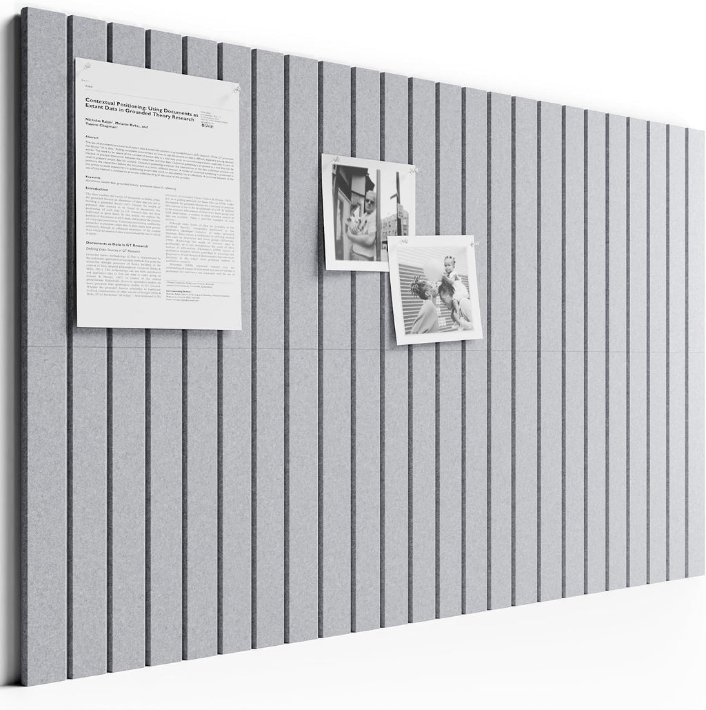 Large Felt Bulletin Board, Cork Board Alternative, Felt Wall Tiles with 30 Push Pins and Adhesive Tabs, Ideal for Office, Home & Classroom Decor, 6-Pack Fine Stripe-Soft Gray