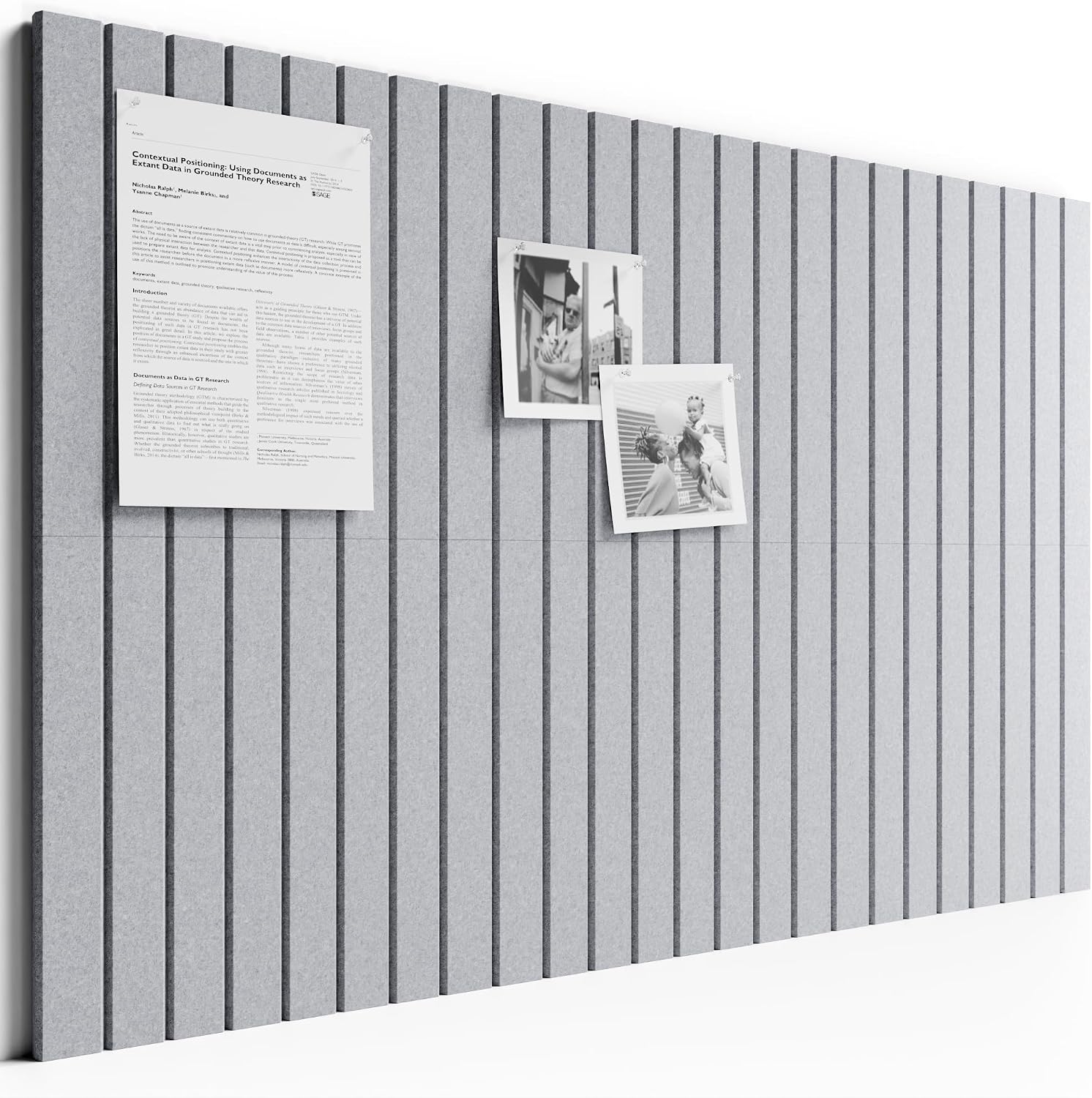 Large Felt Bulletin Board, Cork Board Alternative, Felt Wall Tiles with 30 Push Pins and Adhesive Tabs, Ideal for Office, Home & Classroom Decor, 6-Pack Fine Stripe-Soft Gray
