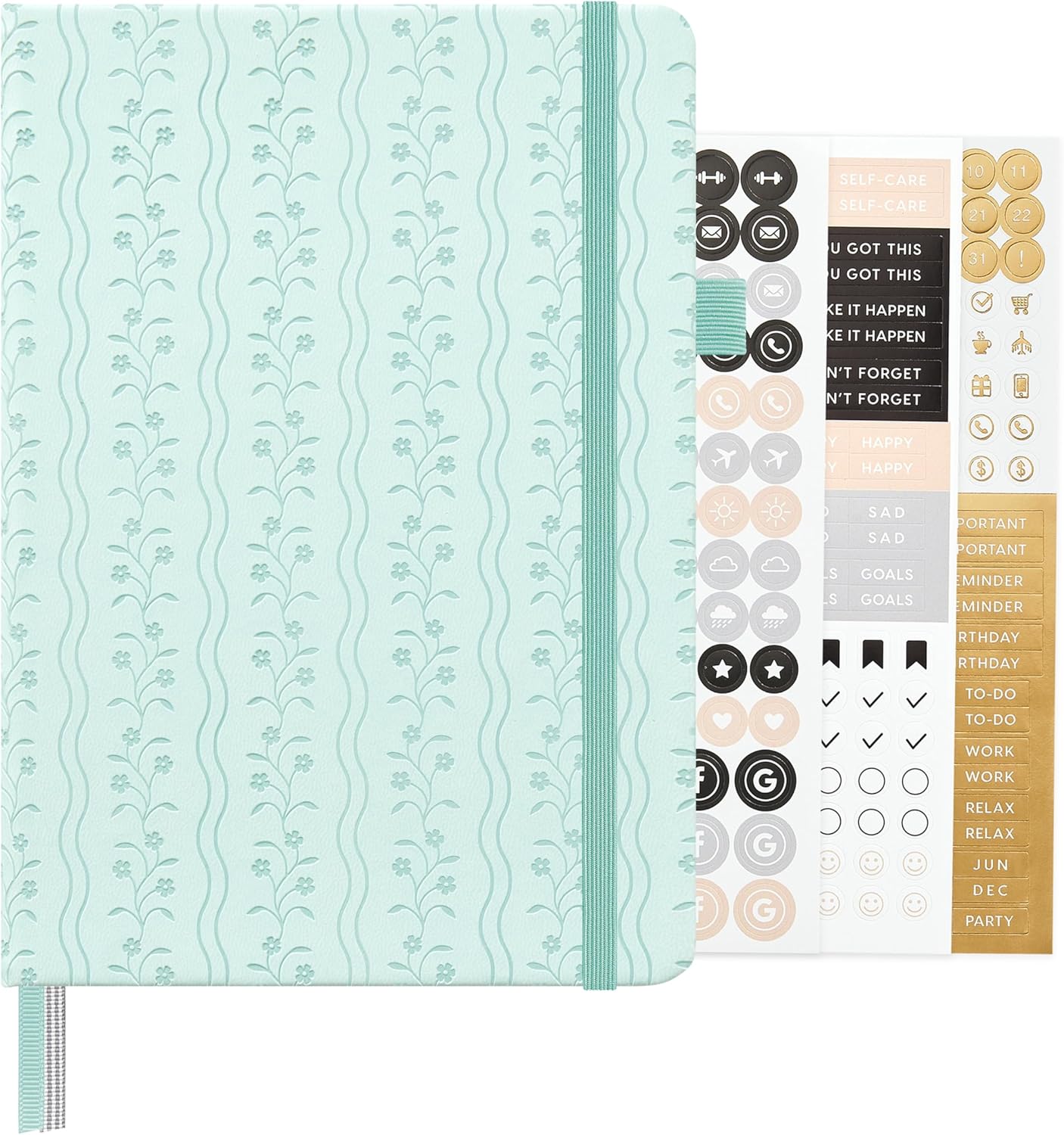 And Per Se Dotted Journal Notebook with Pattern, A5 Leather Hardcover, 160 Pages 100 GSM Thick Paper Bullet Journal with vegan Leather Cover Lay Flat 3 Sticker Sheets & Expandable Pocket - 5.7" x 8"（Light Blue）