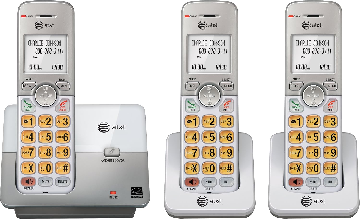 DECT 6.0 3 Cordless Phones with Caller ID, Handset Speakerphones, White and Grey