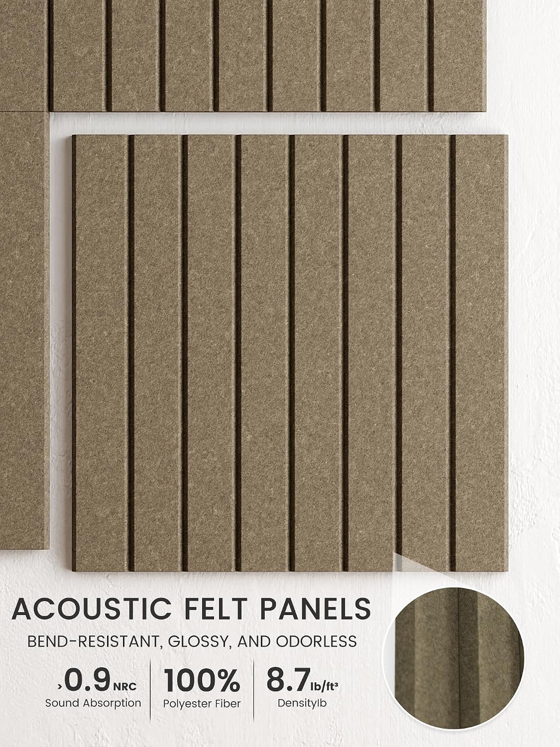 Large Felt Bulletin Board, 48" x 36" Cork Board Alternative, 12-Pack Fine Stripe Felt Wall Tiles with 30 Push Pins and 70 Adhesive Tabs, Ideal for Office, Home & Classroom, Earth Brown