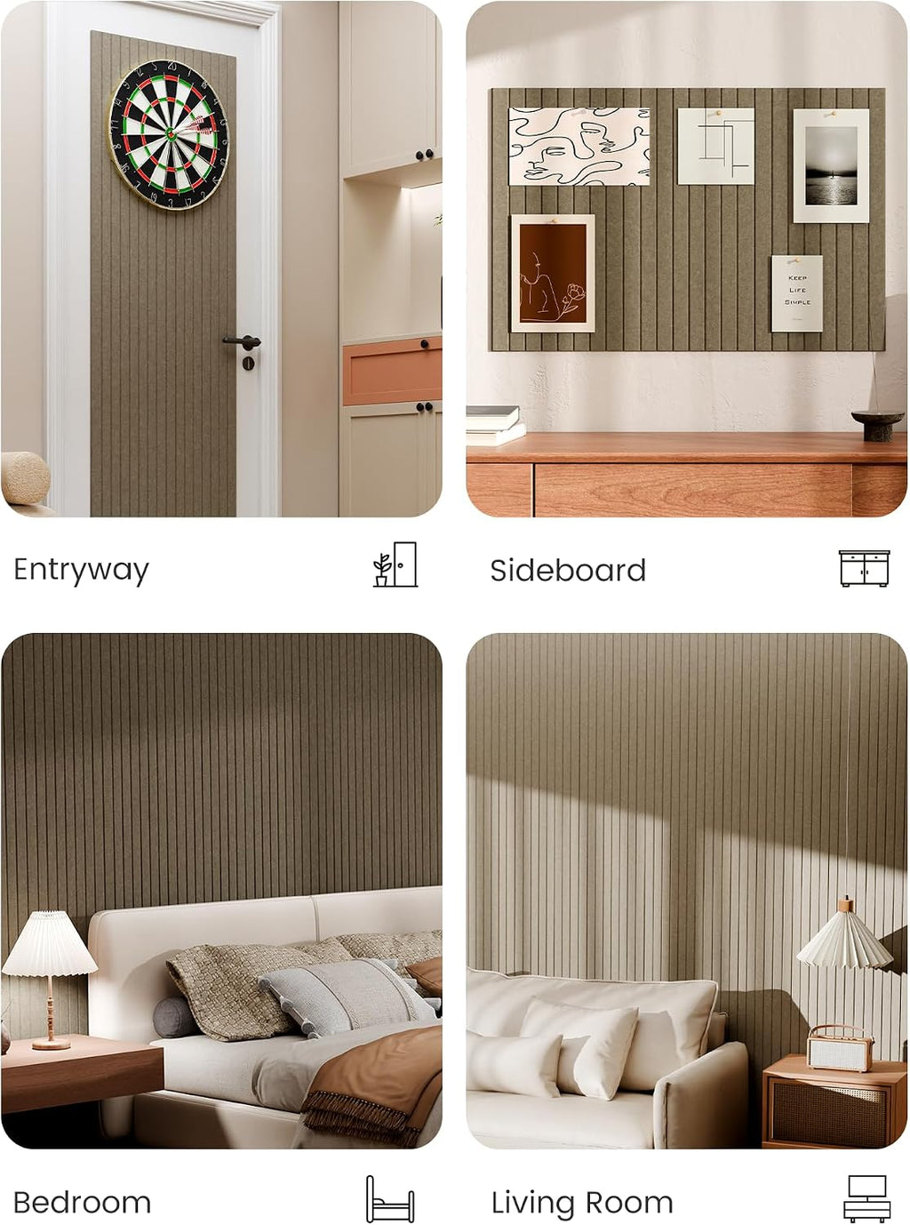 Large Felt Bulletin Board, 36" x 24" Cork Board Alternative, 6-Pack Fine Stripe Felt Wall Tiles with 30 Push Pins and 40 Adhesive Tabs, Ideal for Office, Home & Classroom, Earth Brown