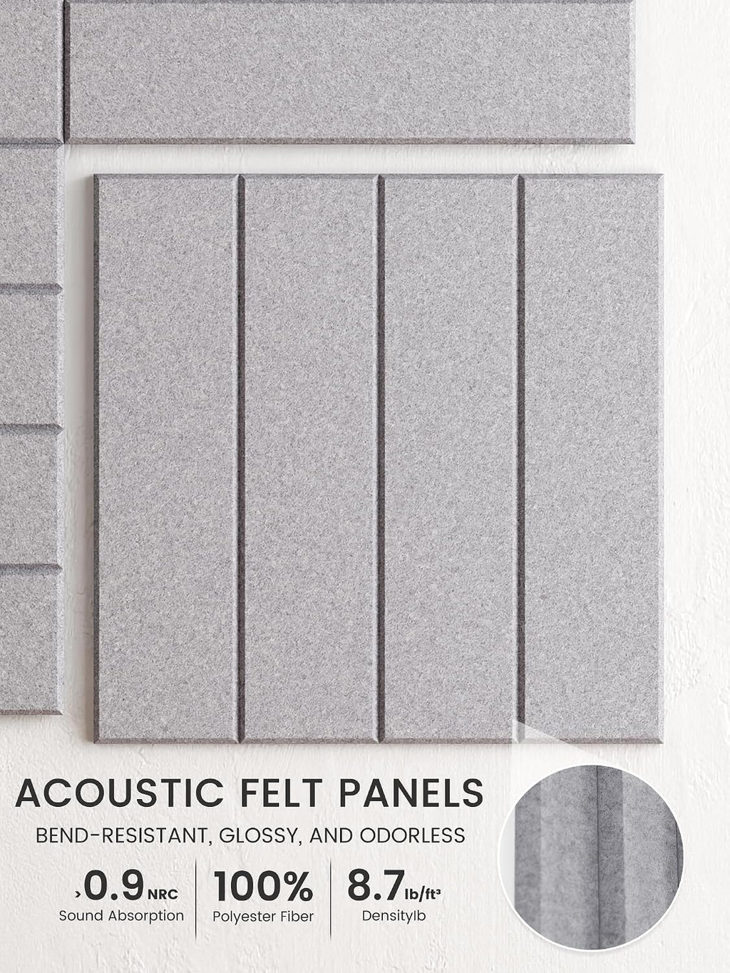 Large Felt Bulletin Board, 48" x 36" Cork Board Alternative, 12-Pack Bold Stripe Felt Wall Tiles with 30 Push Pins and 70 Adhesive Tabs, Ideal for Office, Home & Classroom, Soft Gray