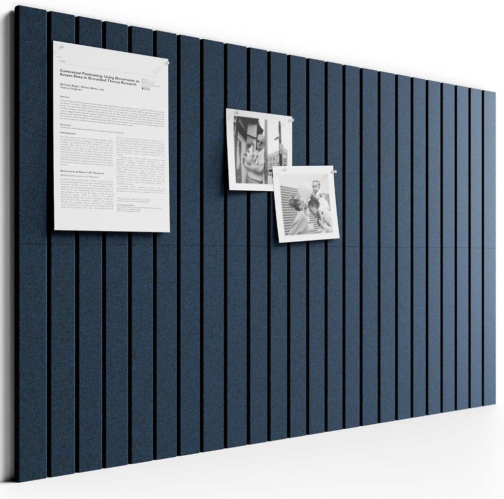 Large Felt Bulletin Board, 36" x 24" Cork Board Alternative, 6-Pack Fine Stripe Felt Wall Tiles with 30 Push Pins and 40 Adhesive Tabs, Ideal for Office, Home & Classroom, Carbon Blue