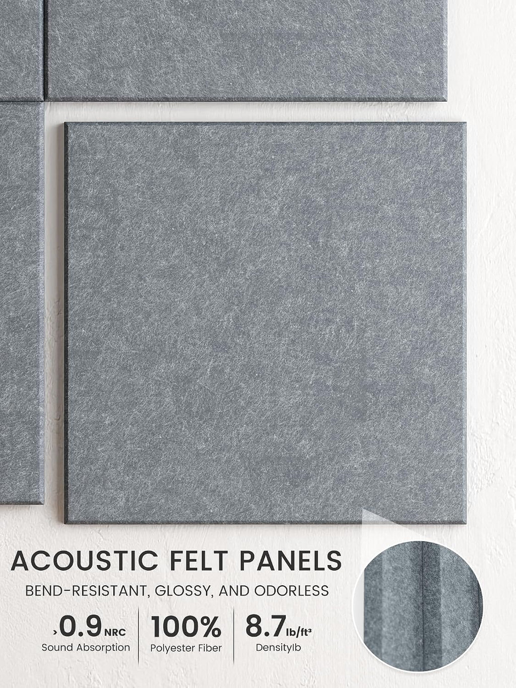 Large Felt Bulletin Board, 48" x 36" Cork Board Alternative, 12-Pack Solid Felt Wall Tiles with 30 Push Pins and 70 Adhesive Tabs, Ideal for Office, Home & Classroom, Blue Gray