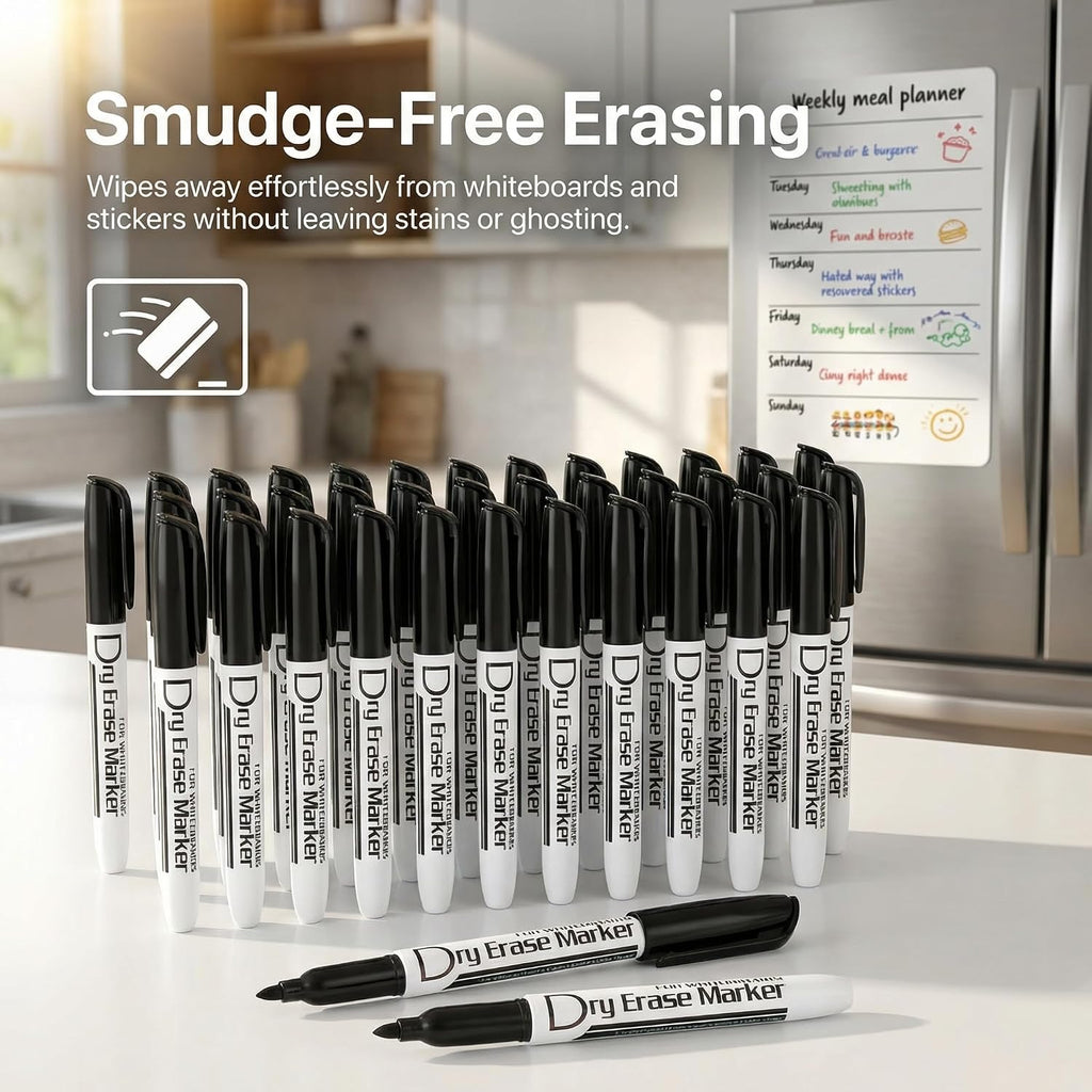 Black Dry Erase Markers Bulk Pack of 60 Low Odor Fine Tip Whiteboard Pens for Whiteboard Dry Erase Calendar
