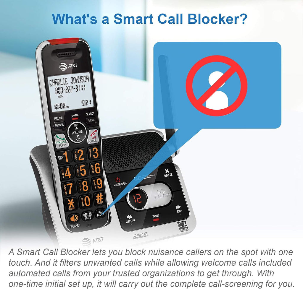 AT&T BL102-3 DECT 6.0 3-Handset Cordless Phone for Home with Answering Machine, Call Blocking, Caller ID Announcer, Audio Assist, Intercom, and Unsurpassed Range, Silver/Black
