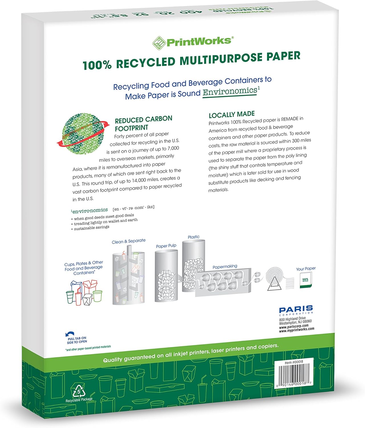 100% Recycled Printer Paper 8.5" x 11" White - 20 lb Copy & Multipurpose Computer Paper - 6 Packs, 2400 Sheets - Made in The USA - 92 Bright - Printer & Copier Compatible (00018C)