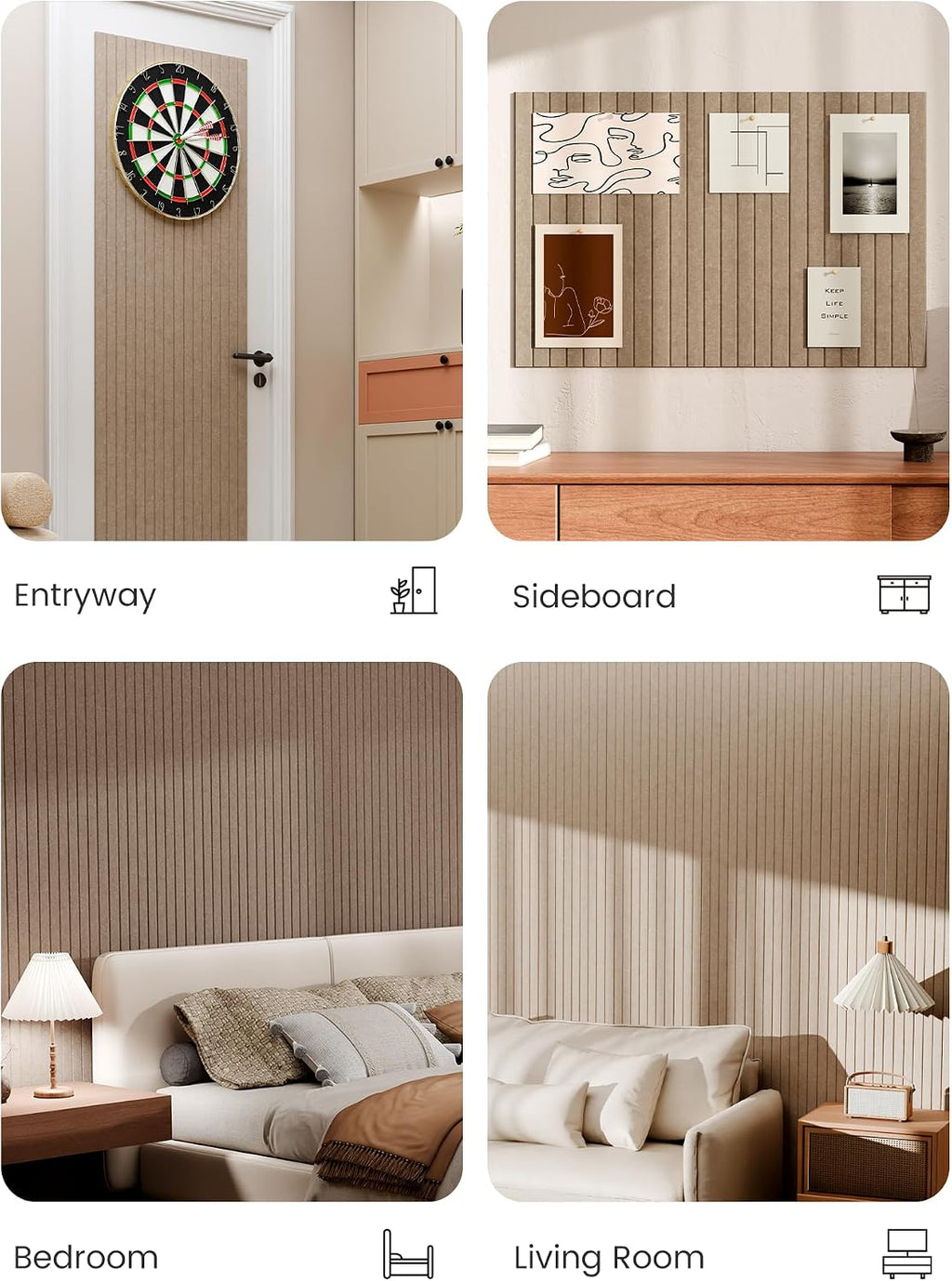 Large Felt Bulletin Board, 36" x 24" Cork Board Alternative, 6-Pack Fine Stripe Felt Wall Tiles with 30 Push Pins and 40 Adhesive Tabs, Ideal for Office, Home & Classroom, Taupe