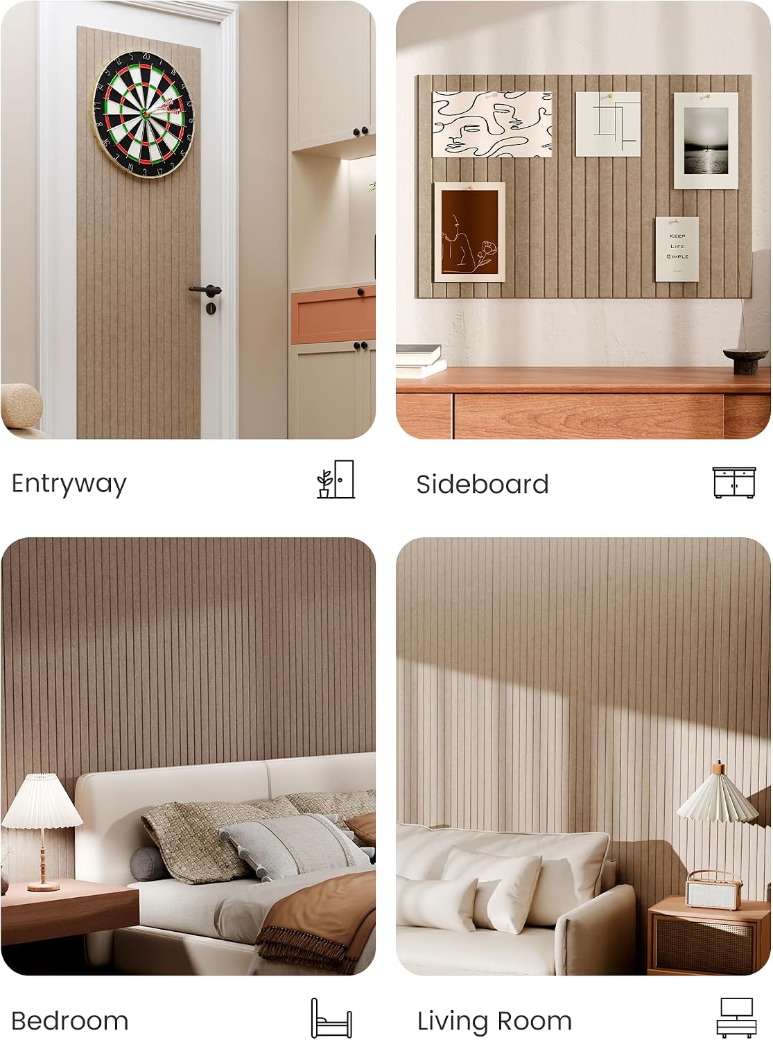 Large Felt Bulletin Board, 36" x 24" Cork Board Alternative, 6-Pack Fine Stripe Felt Wall Tiles with 30 Push Pins and 40 Adhesive Tabs, Ideal for Office, Home & Classroom, Taupe