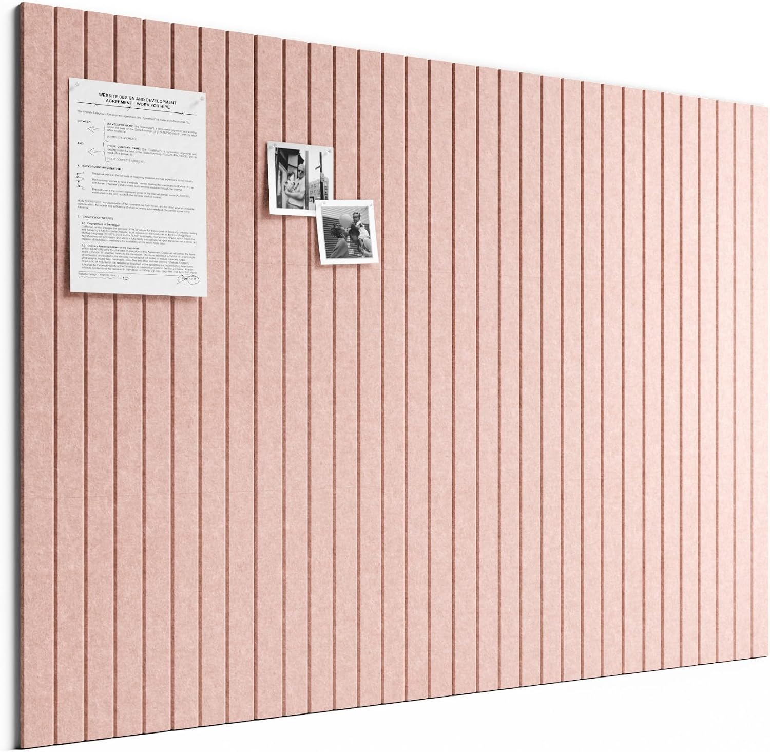 Large Cork Board Alternative - Slat Wall Paneling, Felt Bulletin Board Tiles for Office Decor, Push pin Board Office Wall Organizer -8 Vertical Stripes-12-Pack-Coral