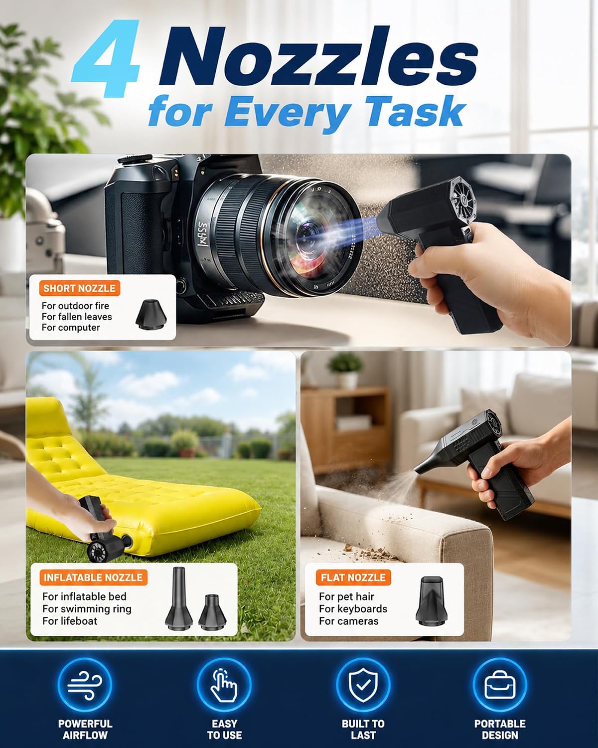 Compressed Air Duster, 180000RPM Electric Turbo Fan | Rechargeable Cordless Air Blower with 3 Speeds, Brushless Motor, Keyboard, Gaming PC & Electronics Cleaner