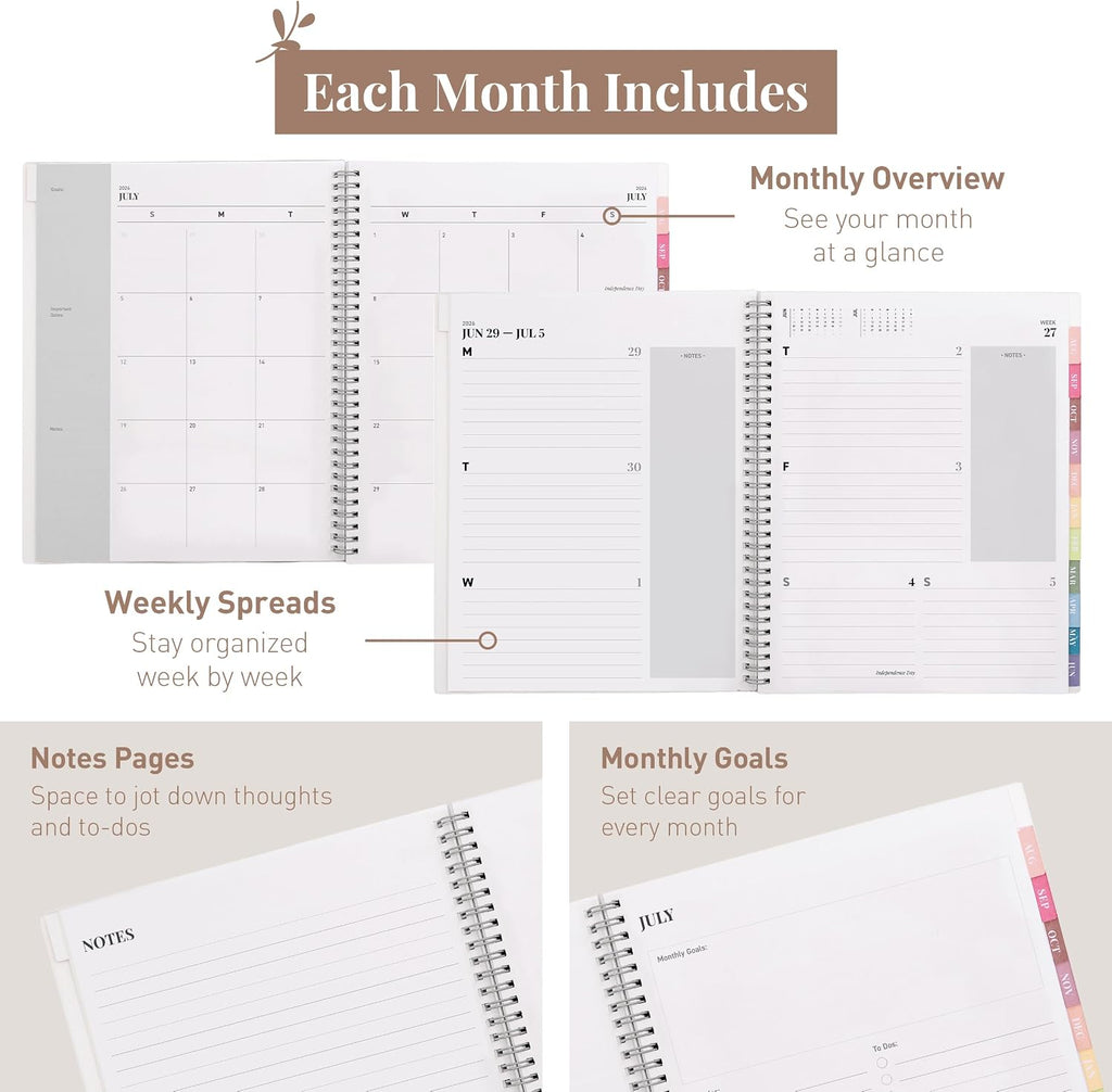 Rileys Academic Planner 2026-2027, Daily, Weekly & Monthly Planner, July 2026 - June 2027, Student Notes Pages, Twin-Wire Binding Weekly Agenda for School & Work (21.6 x 28 cm, Black)