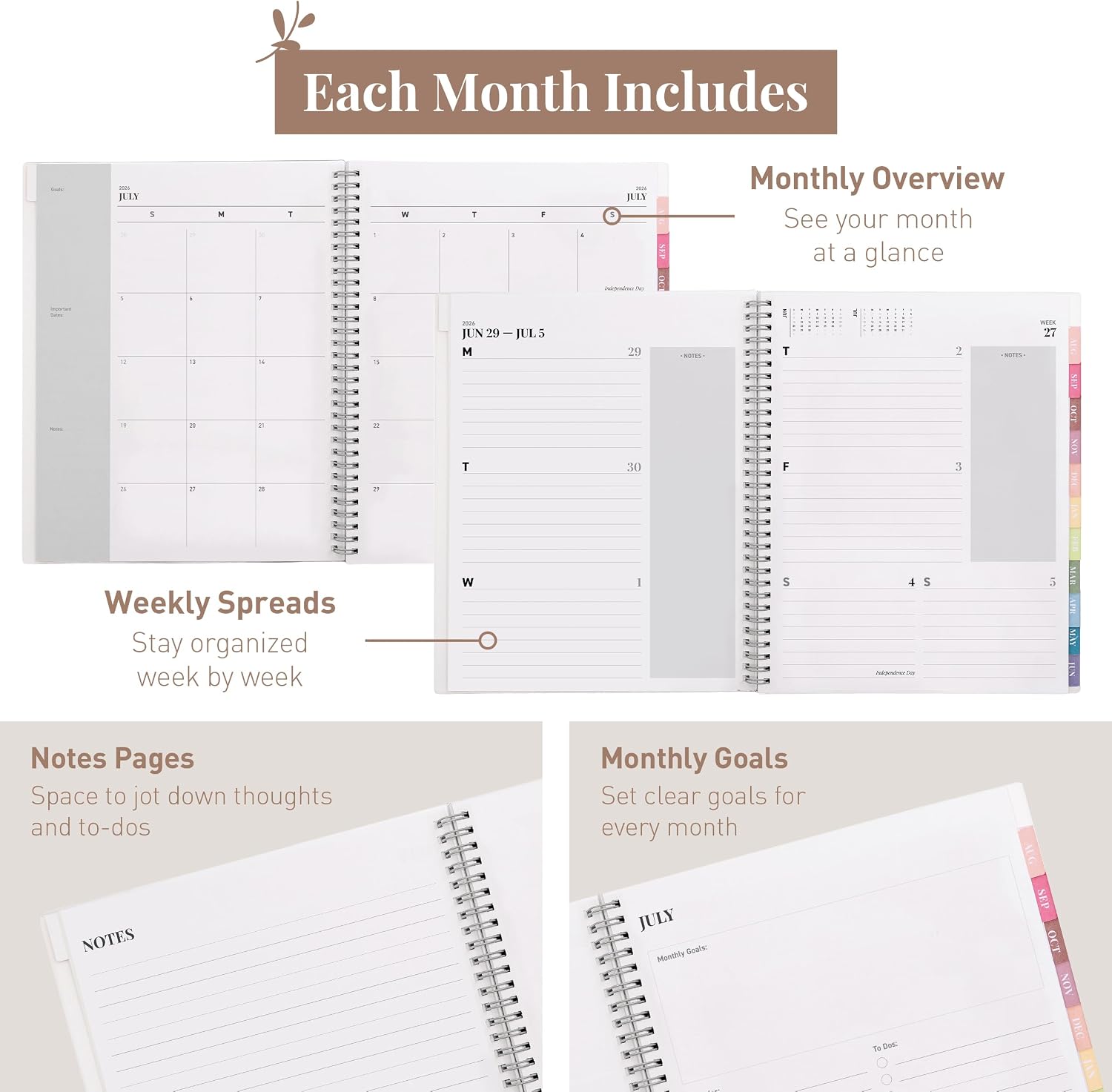 Rileys Academic Planner 2026-2027, Daily, Weekly & Monthly Planner, July 2026 - June 2027, Student Notes Pages, Twin-Wire Binding Weekly Agenda for School & Work (21.6 x 28 cm, Black)