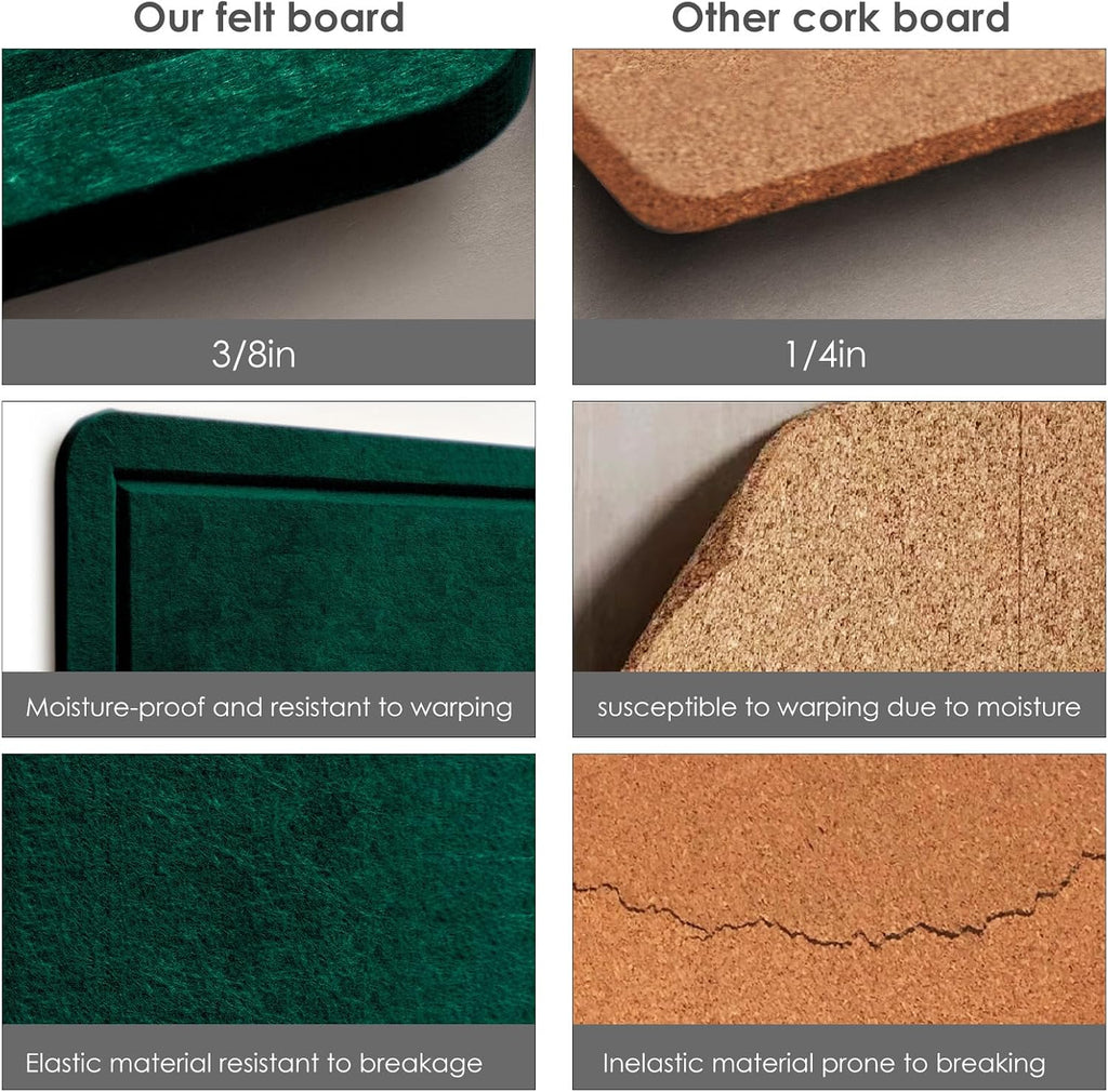 Large Bulletin Board - 60 x 36 Inches, Decorative Felt Pin Board for Wall - 5' x 3' Foldable Photo Display Board with Self-Adhesive Tape, Includes 20 Push Pins - Dark Green