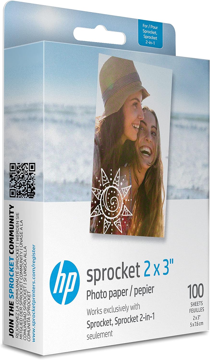 Sprocket 2x3 Premium Zink Sticky Back Photo Paper (100 Sheets) Compatible with Sprocket Photo Printers.