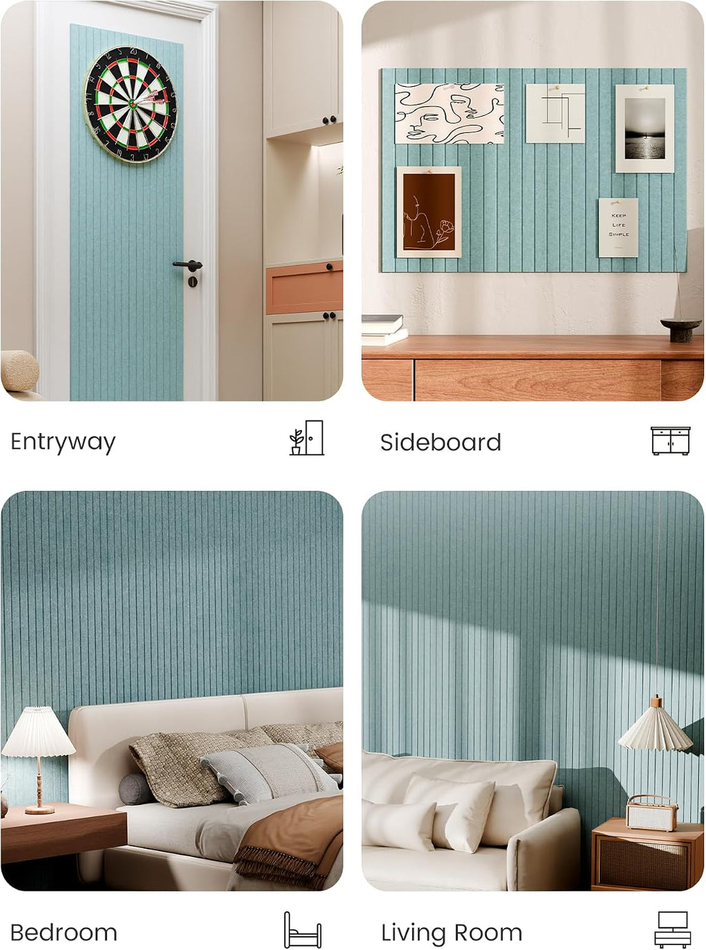 Large Felt Bulletin Board, 36" x 24" Cork Board Alternative, 6-Pack Fine Stripe Felt Wall Tiles with 30 Push Pins and 40 Adhesive Tabs, Ideal for Office, Home & Classroom, Teal Blue