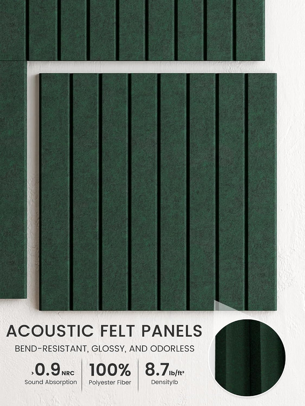 Large Felt Bulletin Board, 48" x 36" Cork Board Alternative, 12-Pack Fine Stripe Felt Wall Tiles with 30 Push Pins and 70 Adhesive Tabs, Ideal for Office, Home & Classroom, Pine Green