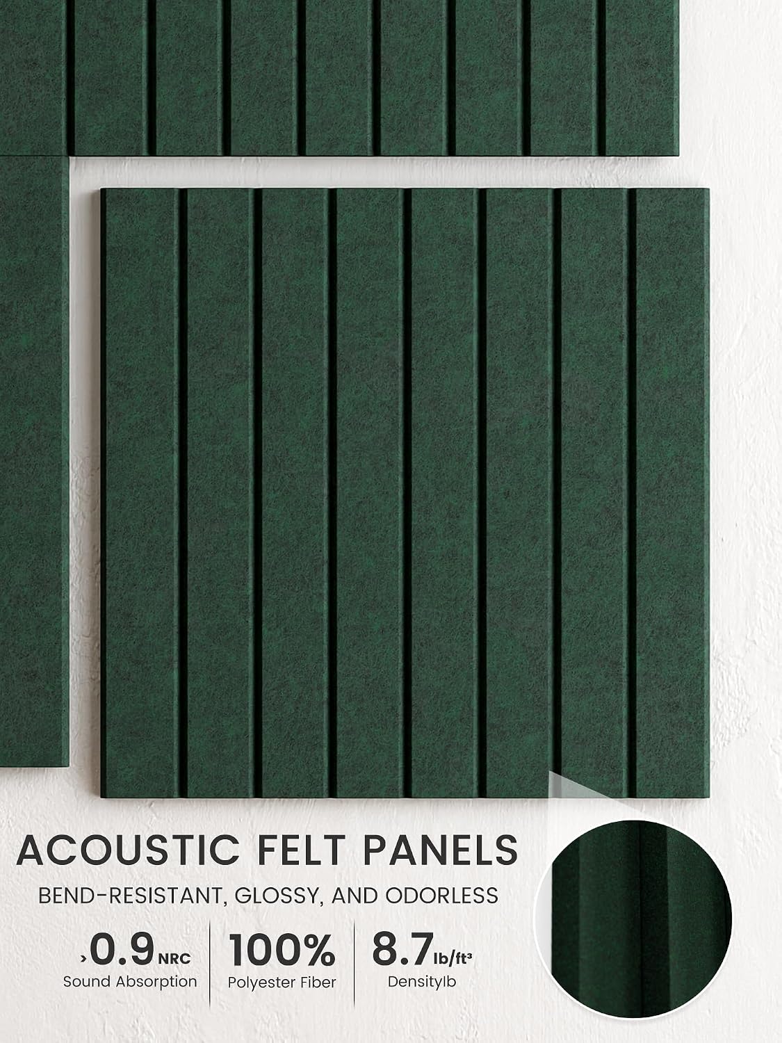 Large Felt Bulletin Board, 48" x 36" Cork Board Alternative, 12-Pack Fine Stripe Felt Wall Tiles with 30 Push Pins and 70 Adhesive Tabs, Ideal for Office, Home & Classroom, Pine Green
