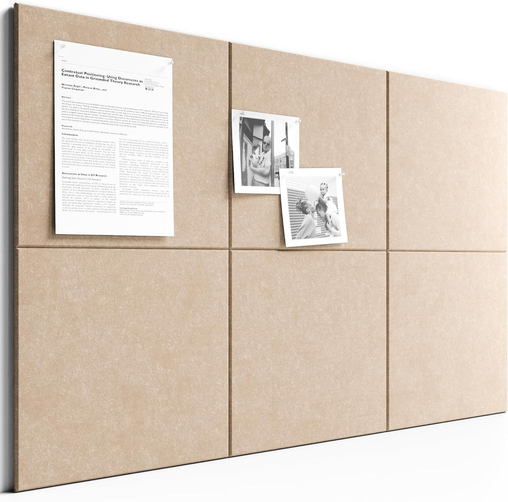 Large Felt Bulletin Board, 36" x 24" Cork Board Alternative, 6-Pack Solid Felt Wall Tiles with 30 Push Pins and 40 Adhesive Tabs, Ideal for Office, Home & Classroom, Taupe