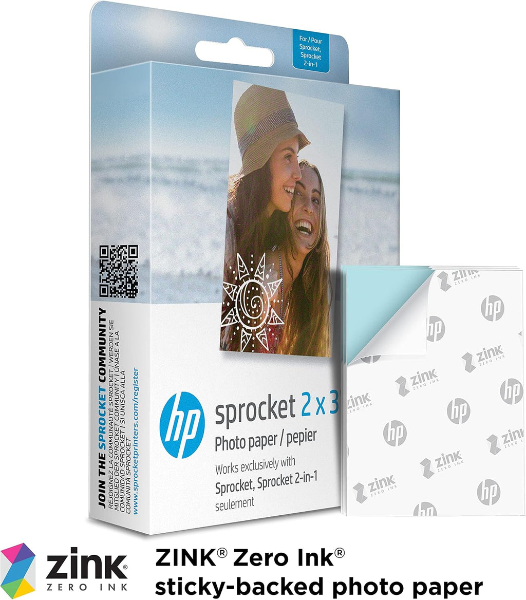 Sprocket 2x3 Premium Zink Sticky Back Photo Paper (100 Sheets) Compatible with Sprocket Photo Printers.