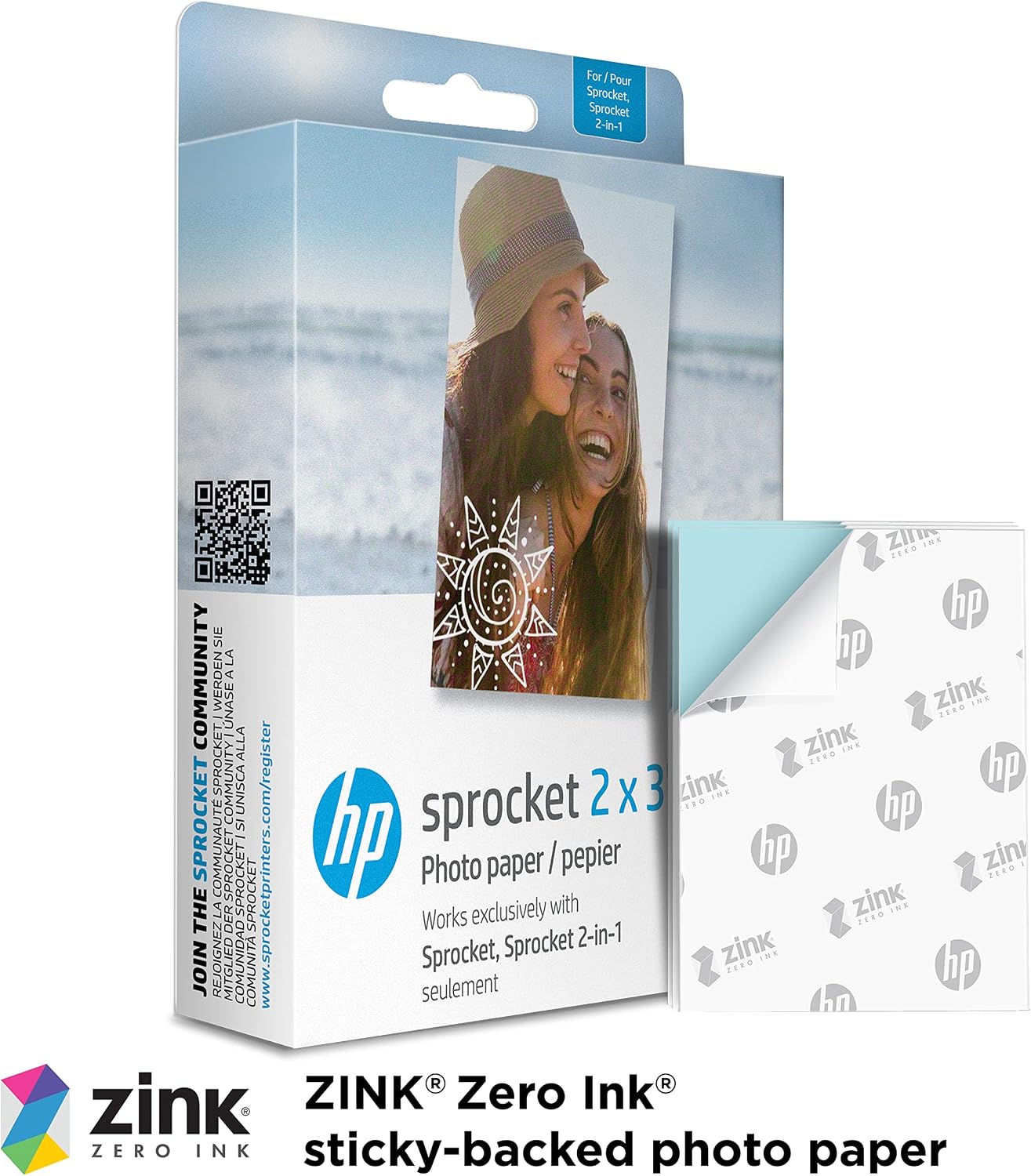 Sprocket 2x3 Premium Zink Sticky Back Photo Paper (100 Sheets) Compatible with Sprocket Photo Printers.