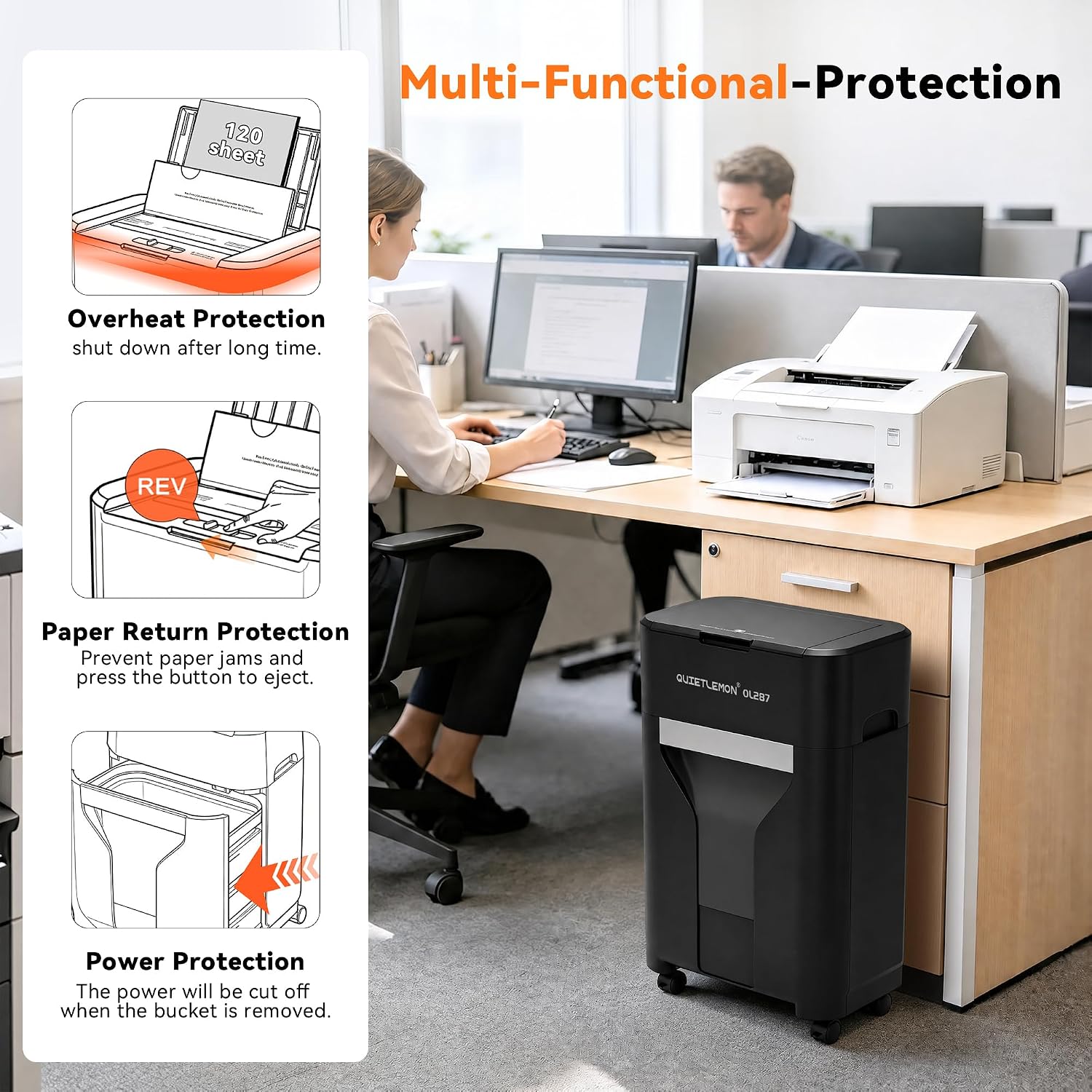 120-Sheet Auto Feed Paper Shredder, 40 Min Non-Stop, Shredders for Home Office Heavy Duty, P-4 Ultra Security Shredder for Home Office, Cross-Cut with Wheels, 5.28 Gal Bin, <63 dB (OL287)