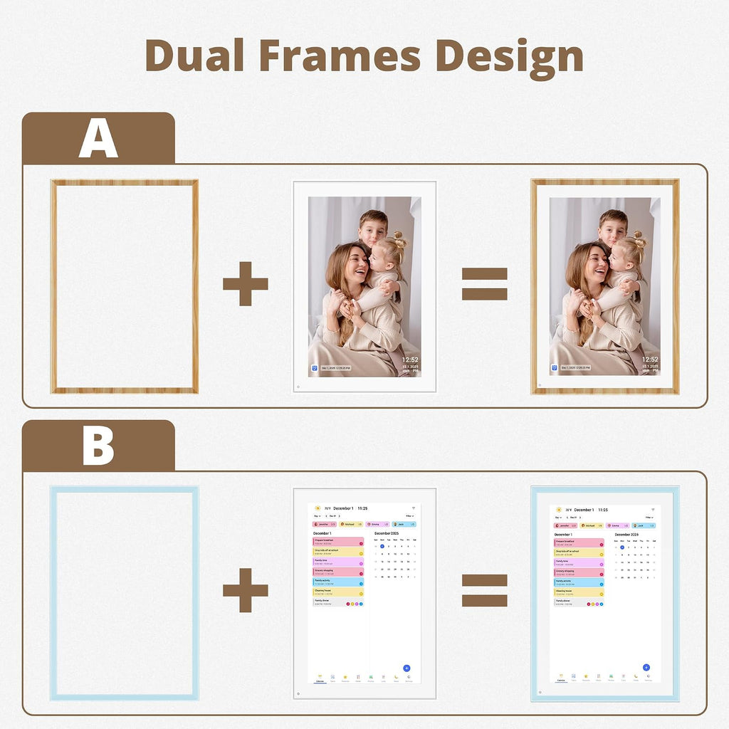 10.1" Digital Calendar Swappable Dual Frame Chore Chart – 1080P Full HD Interactive Touchscreen, 2026 Smart Family Planner, Digital Calendar Wall & Desk Mountable for Seamless Scheduling