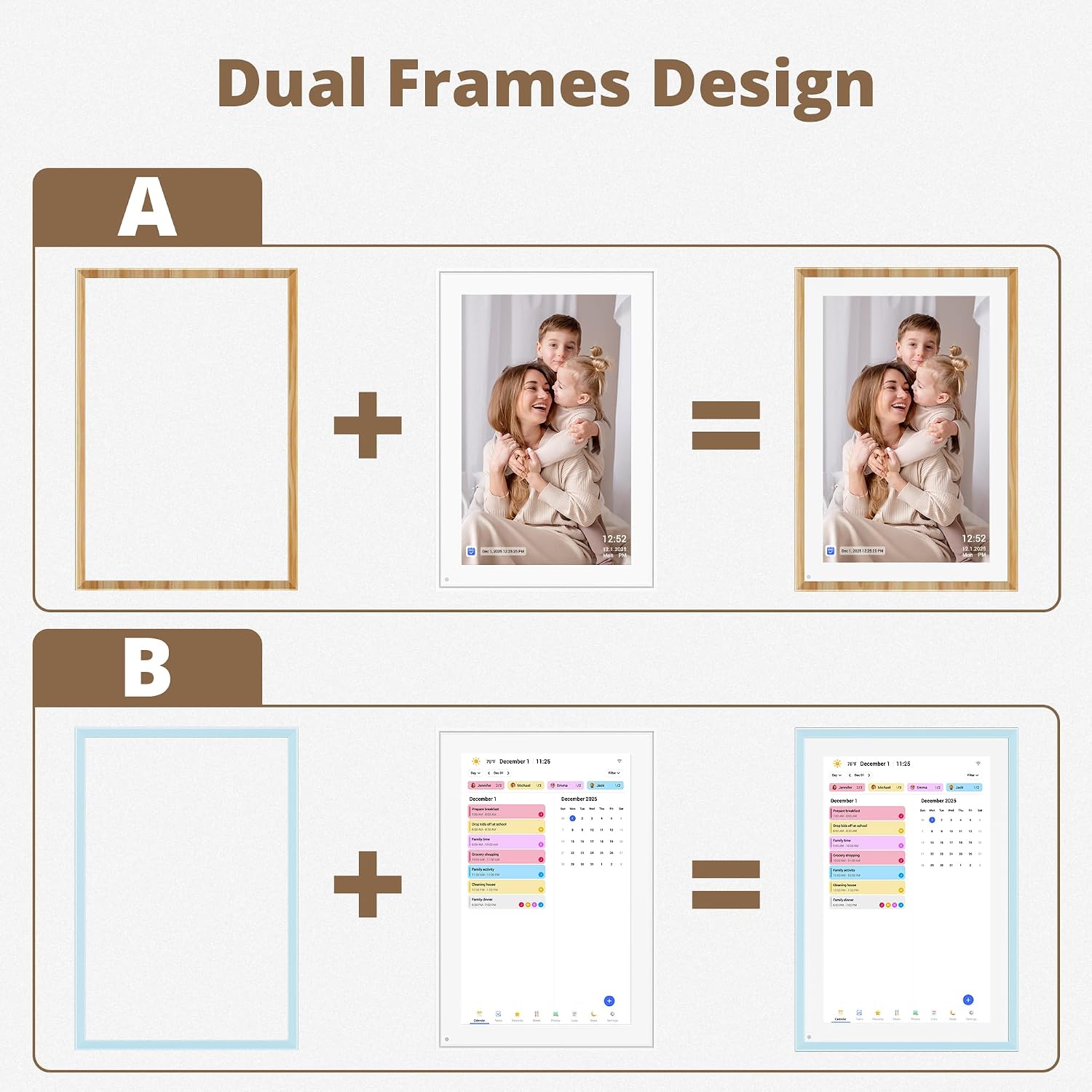 10.1" Digital Calendar Swappable Dual Frame Chore Chart – 1080P Full HD Interactive Touchscreen, 2026 Smart Family Planner, Digital Calendar Wall & Desk Mountable for Seamless Scheduling
