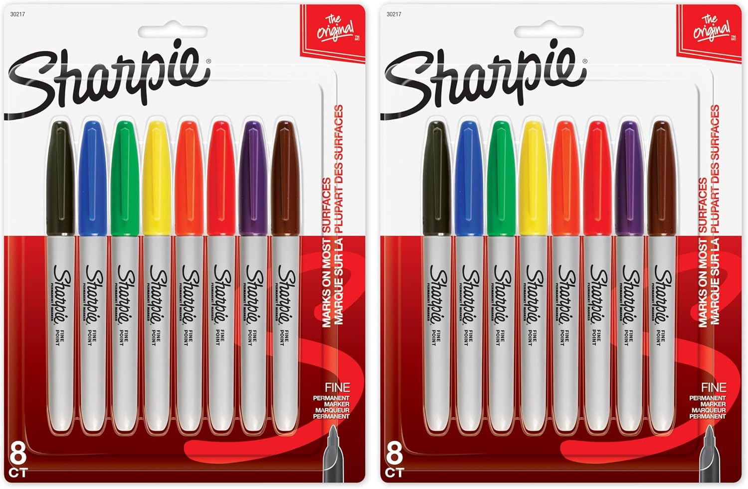 Permanent Markers, Fine Point, Assorted Colours, 8 Count (Pack of 2)