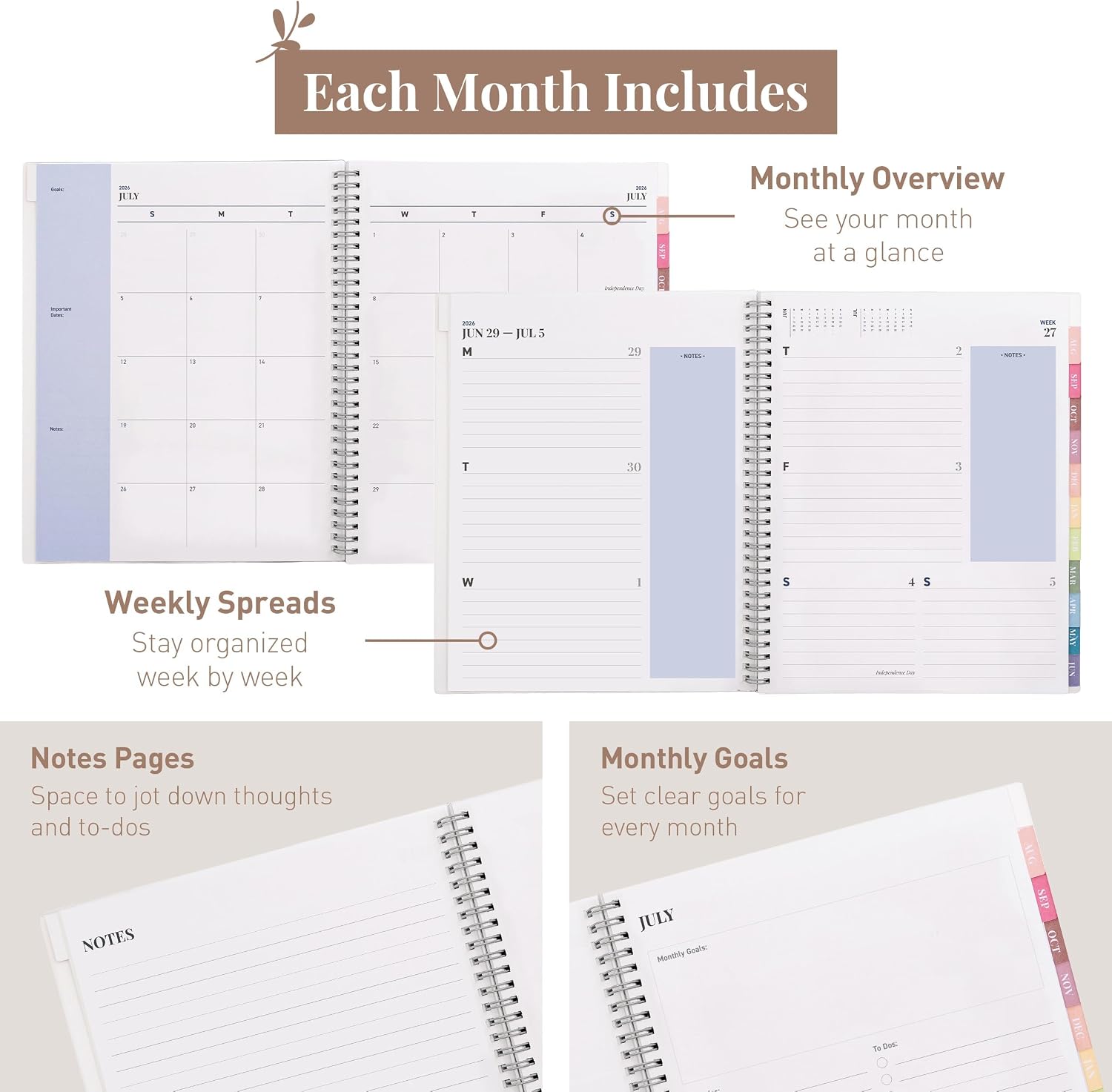 Rileys Academic Planner 2025-2026, Daily, Weekly & Monthly Planner, July 2025 - June 2026, Student Notes Pages, Twin-Wire Binding, Weekly Agenda for School & Work (20 x 15 cm, Black)