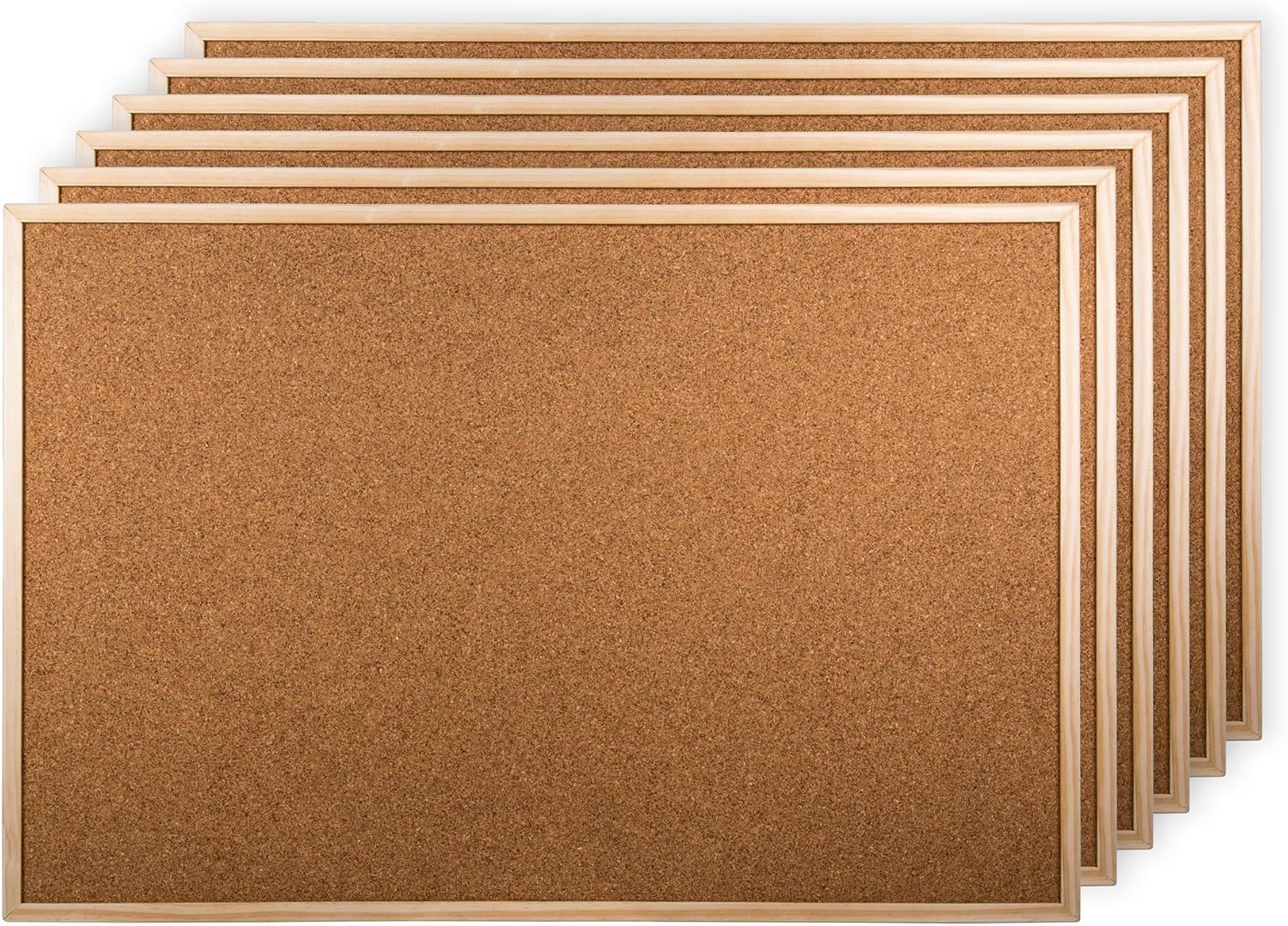 Large Cork Bulletin Board with Wooden Frame Bulk, 36 x 24 inches, 6 Pieces, Beige