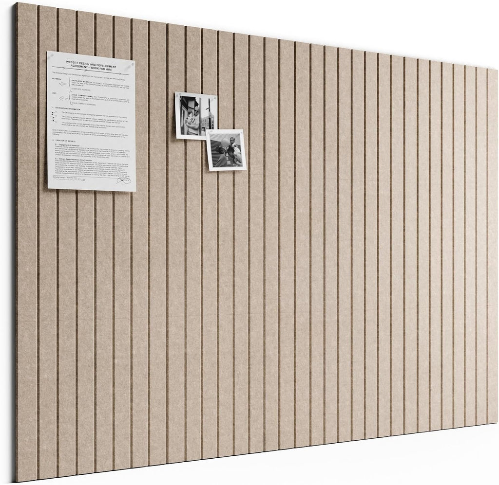 Large Felt Bulletin Board, 48" x 36" Cork Board Alternative, 12-Pack Fine Stripe Felt Wall Tiles with 30 Push Pins and 70 Adhesive Tabs, Ideal for Office, Home & Classroom, Taupe