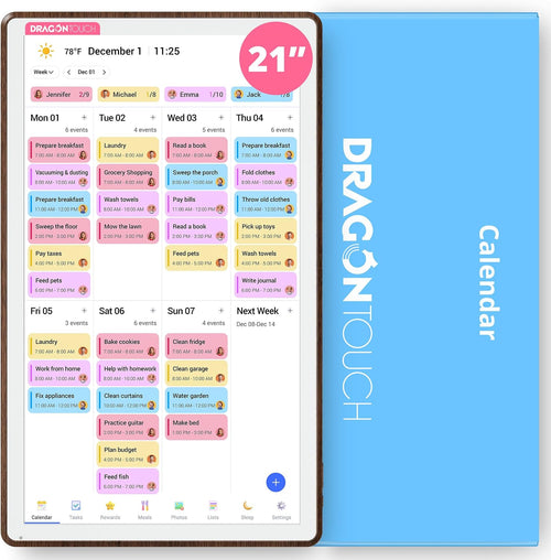 21.5" Digital Calendar for 2026, 1080P Full HD Interactive Touchscreen Family Planner, Electronic Wall Calendar for Family Schedules, Chore Chart & Meal Planning, Wall Mount or Desk Stand (21.5 Inch Rounded Chestnut)