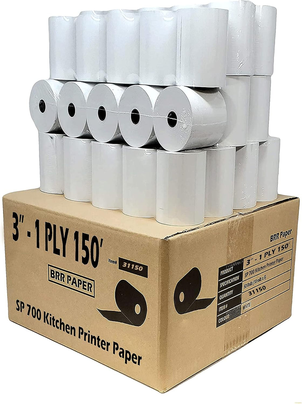 3-1/8" (80mm) 3.125" WIDTH 119' 50 Rolls in a Case 7/16" CORE BPA Free Thermal Paper Rolls Made In USA from .