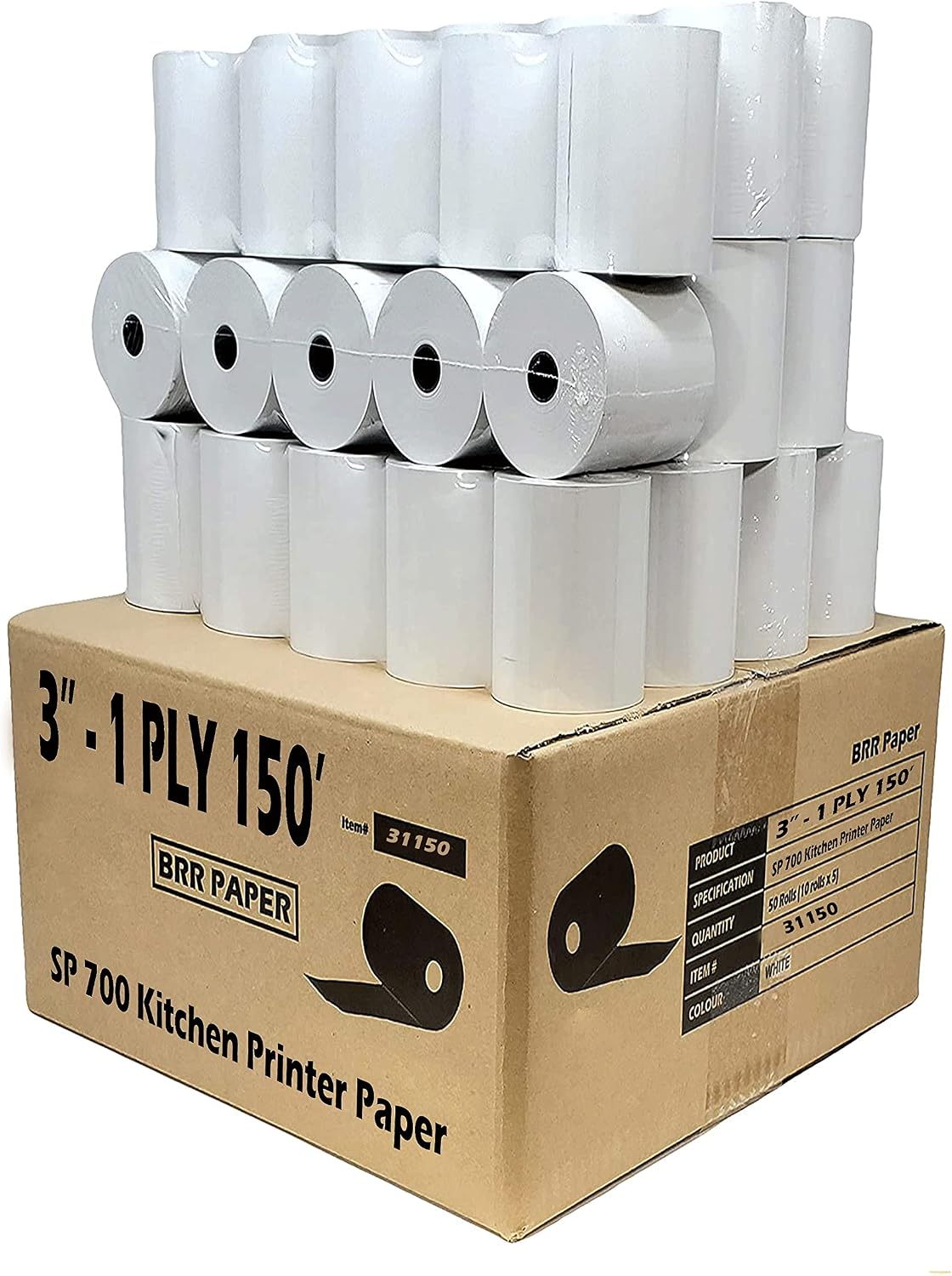 3-1/8" (80mm) 3.125" WIDTH 119' 50 Rolls in a Case 7/16" CORE BPA Free Thermal Paper Rolls Made In USA from .