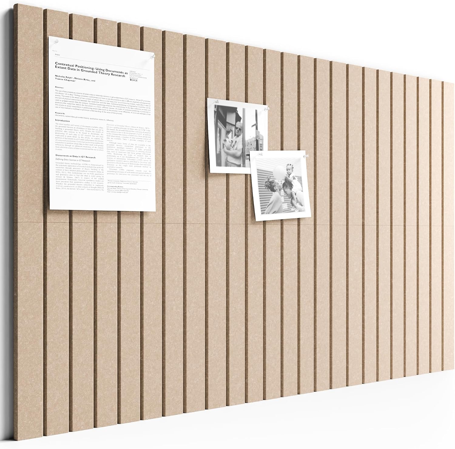 Large Felt Bulletin Board, 36" x 24" Cork Board Alternative, 6-Pack Fine Stripe Felt Wall Tiles with 30 Push Pins and 40 Adhesive Tabs, Ideal for Office, Home & Classroom, Taupe