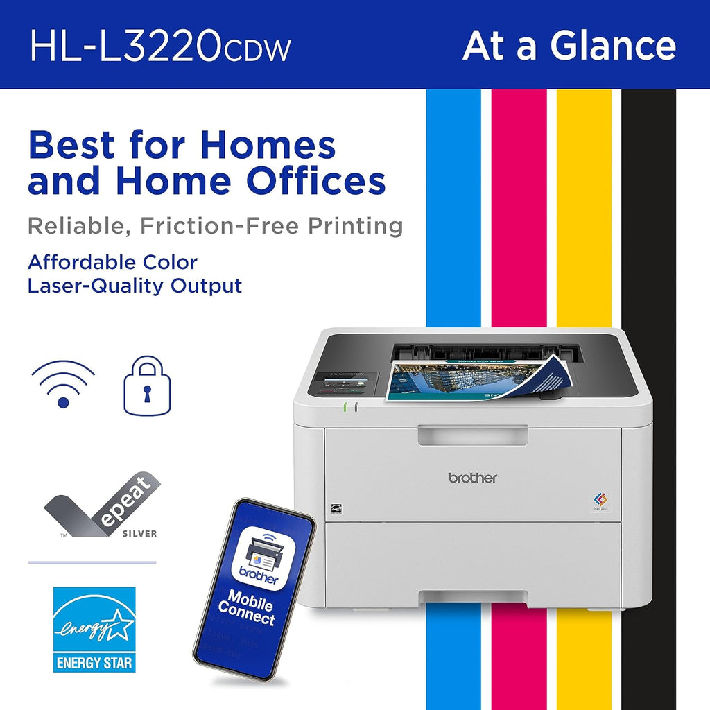 Color Laser Printer with Wireless Printing Fast 19 PPM Output, Duplex Feature, Mobile Device Compatible, 250-Sheet Paper Tray for Professional Home Office Printing (HL-L3220CDW)