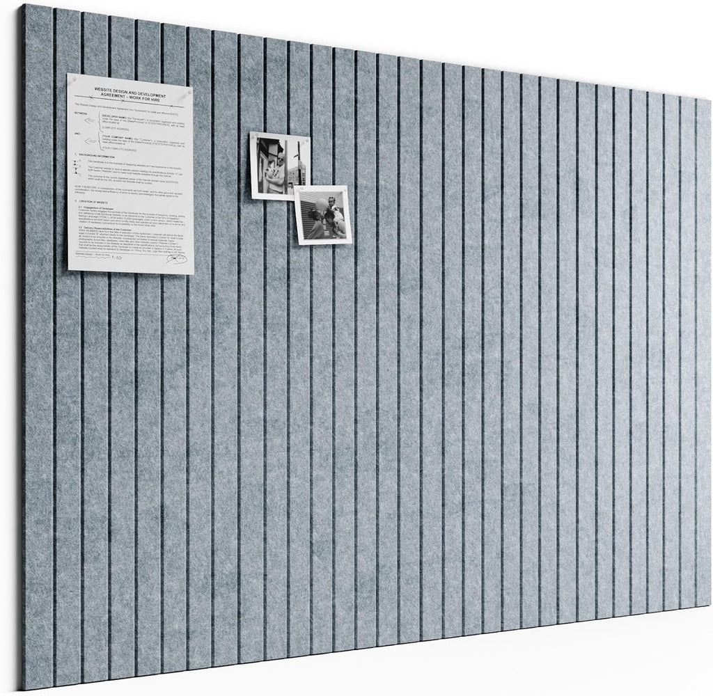 Large Felt Bulletin Board, 48" x 36" Cork Board Alternative, 12-Pack Fine Stripe Felt Wall Tiles with 30 Push Pins and 70 Adhesive Tabs, Ideal for Office, Home & Classroom, Blue Gray