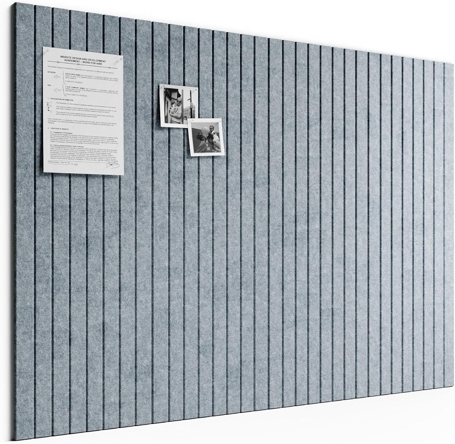 Large Felt Bulletin Board, 48" x 36" Cork Board Alternative, 12-Pack Fine Stripe Felt Wall Tiles with 30 Push Pins and 70 Adhesive Tabs, Ideal for Office, Home & Classroom, Blue Gray
