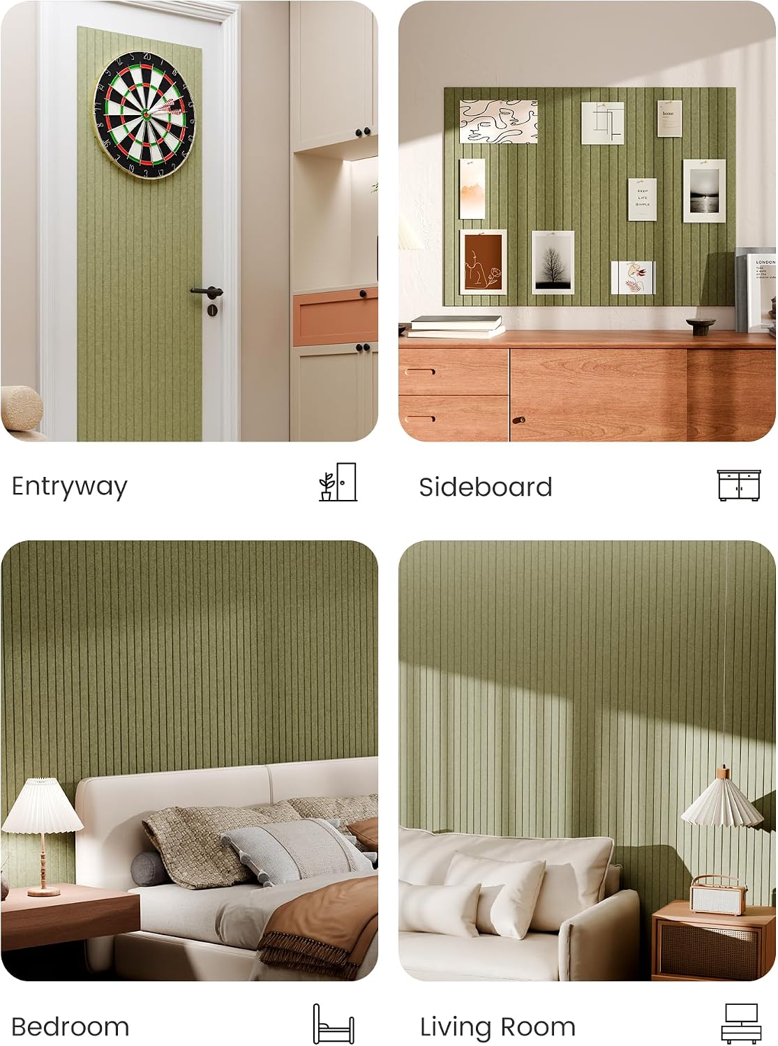 Large Felt Bulletin Board 48" x 36" Cork Board Alternative-12 Pack with 70 Safe Removable Adhesive Tabs, Cork Boards for Walls Cork Board for Home Office Classroom Pin Board (Olive Green)