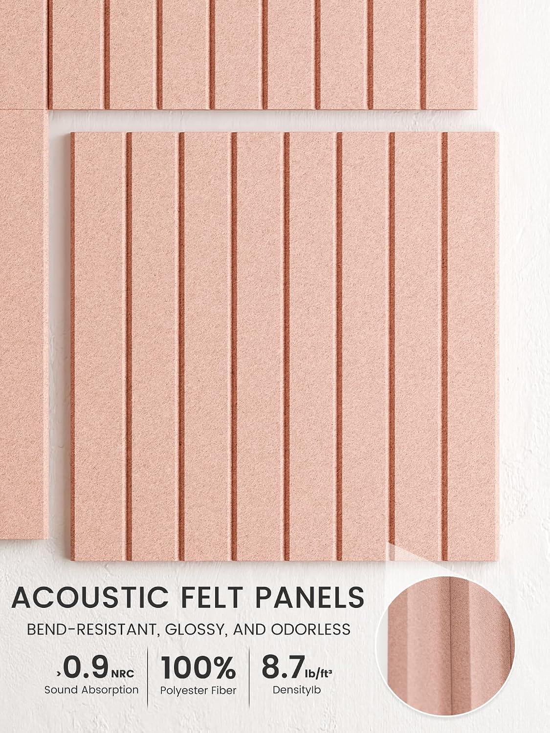 Large Cork Board Alternative - Slat Wall Paneling, Felt Bulletin Board Tiles for Office Decor, Push pin Board Office Wall Organizer -8 Vertical Stripes-12-Pack-Coral