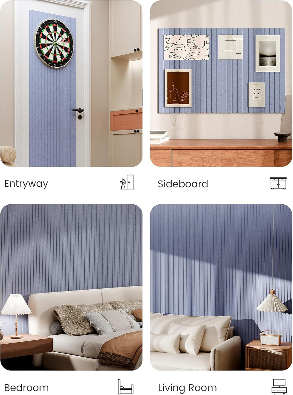 Large Cork Board Alternative-36 x24 Felt Bulletin Board Tiles, with 30 Pushpins, 40 Adhesive Tabs, 6-Pack Slat Wall Paneling, Cork Boards for Office Push Pin Board Felt Board-Soft Periwinkle