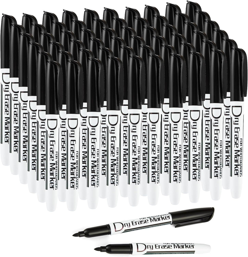 Black Dry Erase Markers Bulk Pack of 60 Low Odor Fine Tip Whiteboard Pens for Whiteboard Dry Erase Calendar