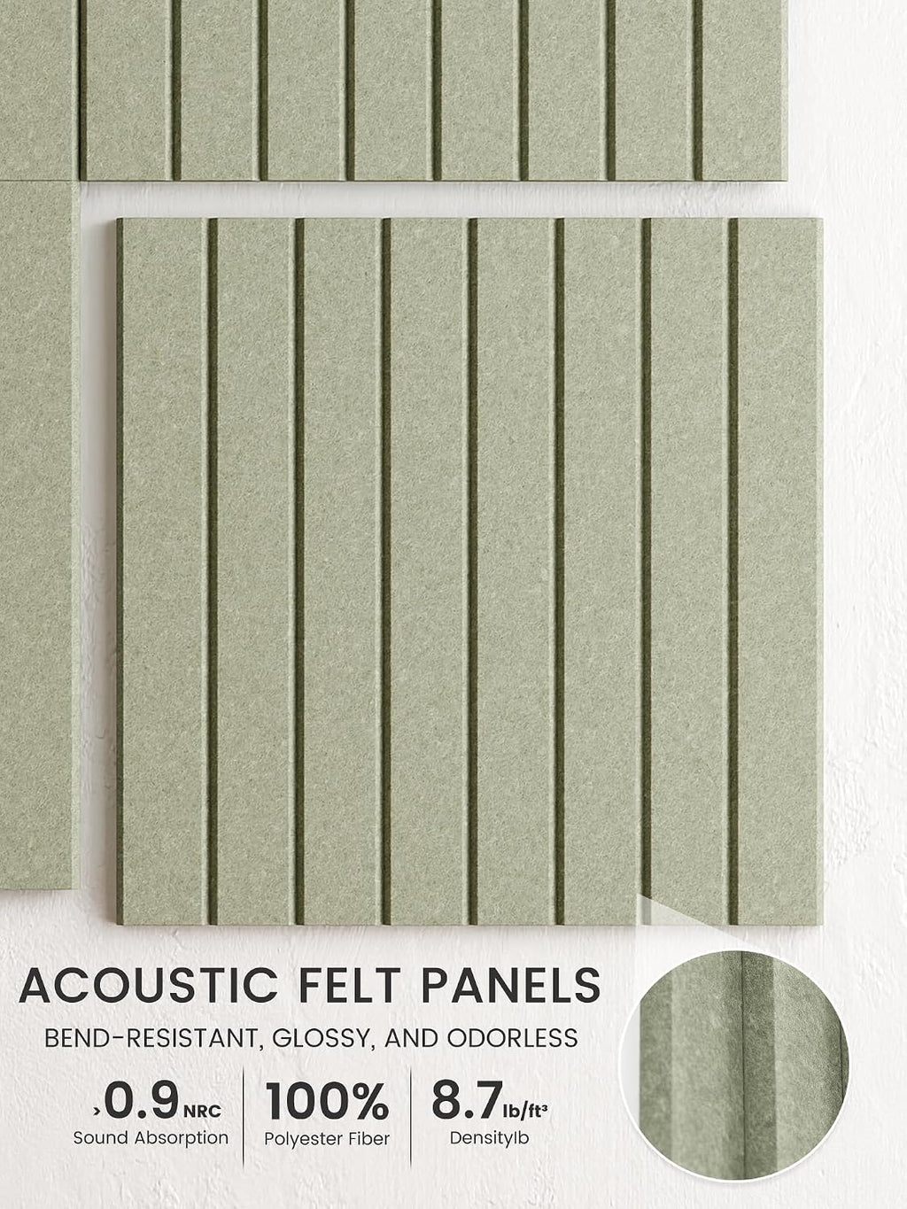 Large Cork Board Alternative - Slat Wall Paneling, Felt Bulletin Board Tiles for Office Decor, Push pin Board Office Wall Organizer -8 Vertical Stripes-12-Pack-Sage